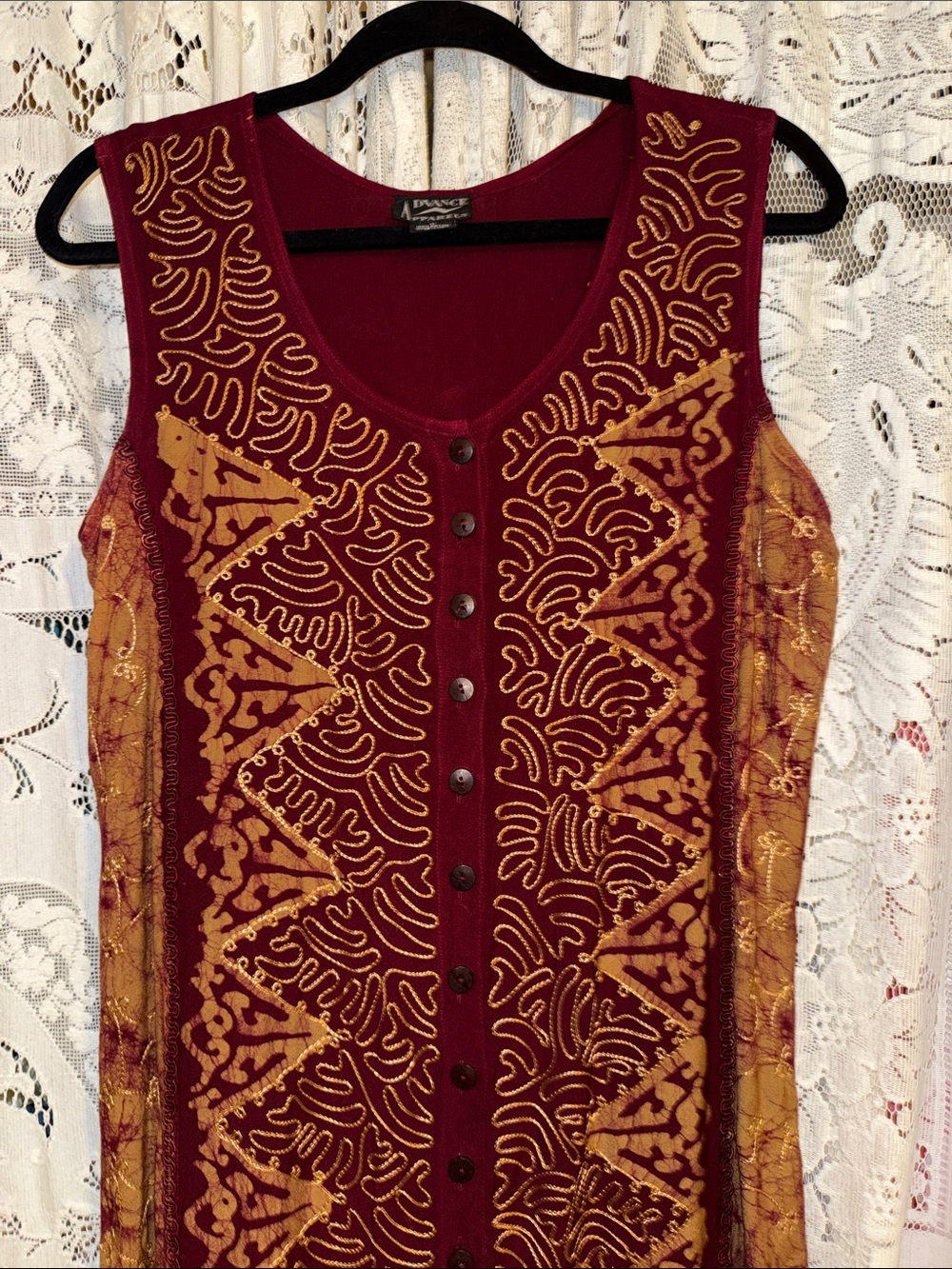 Advance Apparels Burgundy Maxi Dress with Gold Embroidery - Picture 5 of 8
